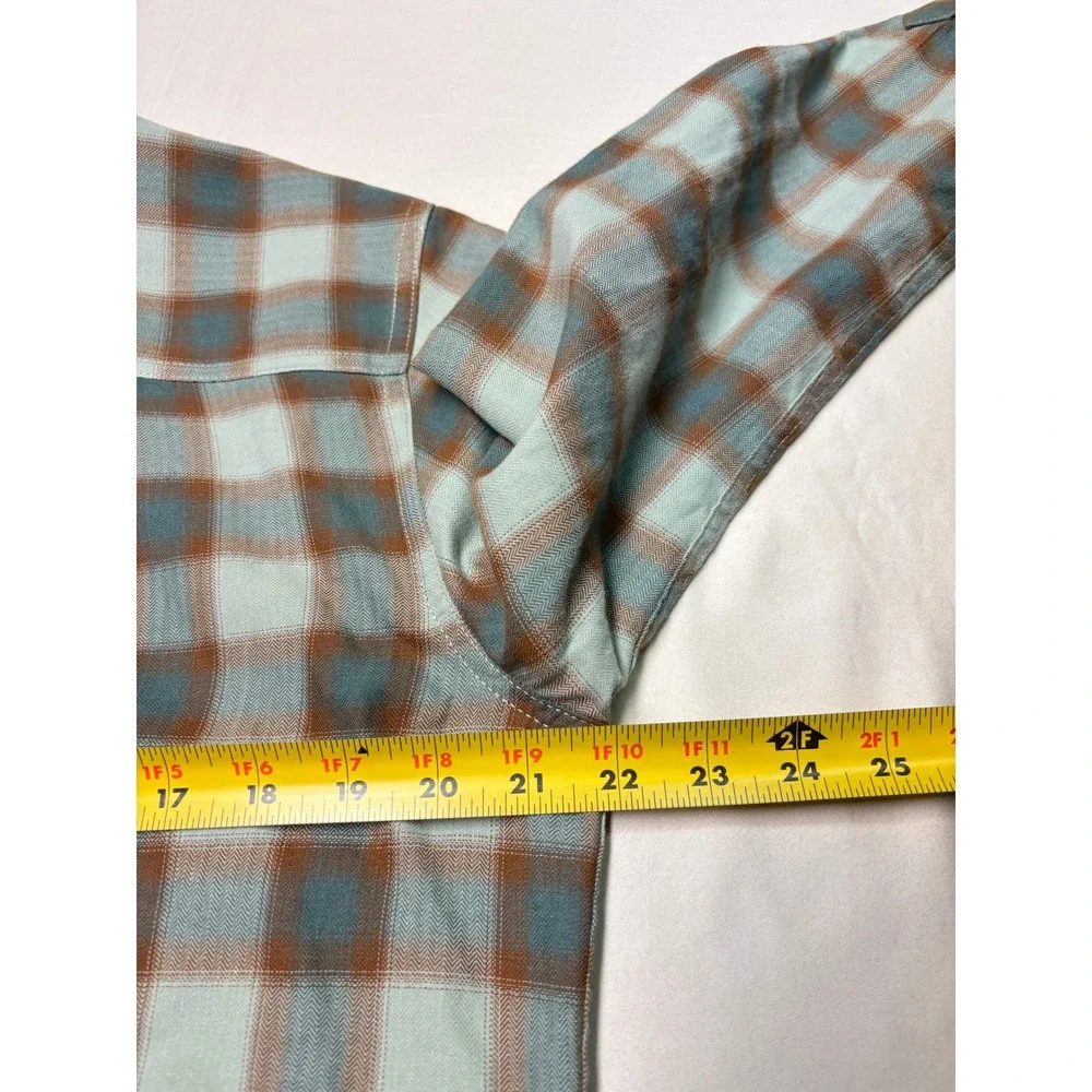 Prana Mens Small Plaid Flannel Shirt Organic Cotton Blue Brown 1964381 Standard